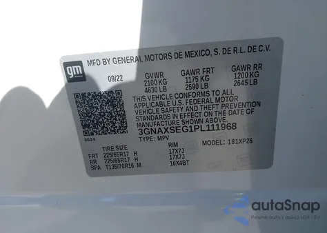 2023 Chevrolet Equinox Awd Ls z USA, uszkodzony, nr VIN 3GNAXSEG1PL111968